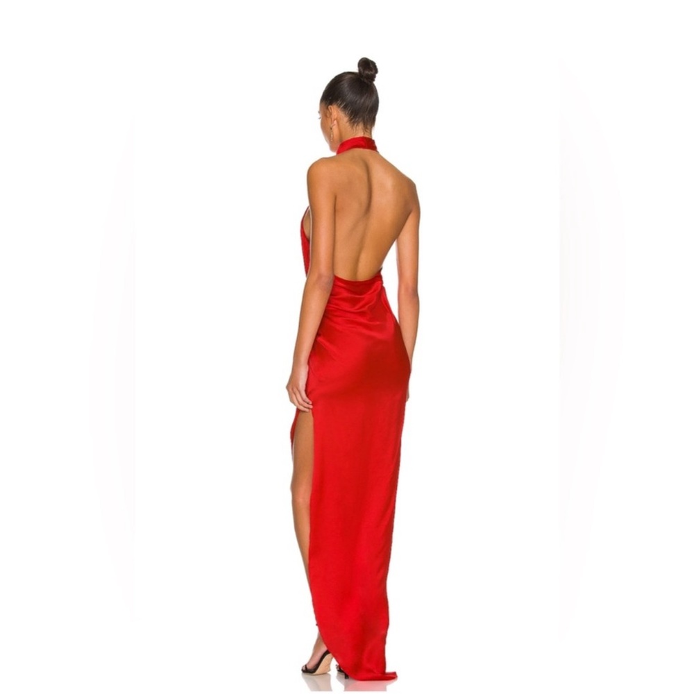 Amanda Uprichard Red Backless Halter Satin Gown - Picture 2 of 5